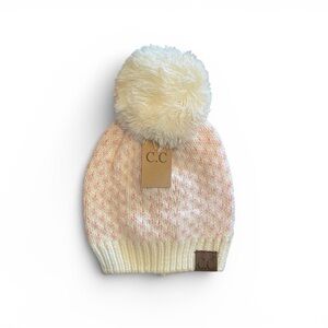 C.C Soft Cream and Pink Beanie with Pom